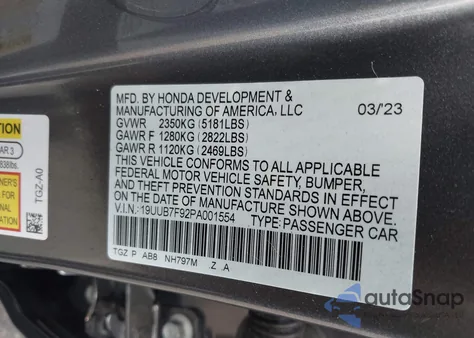 2023 Acura Tlx Type S - Hp Wheel And Tire z USA, uszkodzony, nr VIN 19UUB7F92PA001554